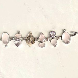 Silver Bracelet (Fossilized Amethysts, Quartz)